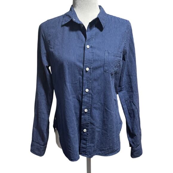 Alex Mill Cotton Linen Button Down Shirt Blue Pin Stripe Wash & Go Medium - Picture 1 of 6